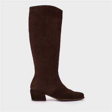 Wonders Fei Low Heel Long Boot - Brown Suede